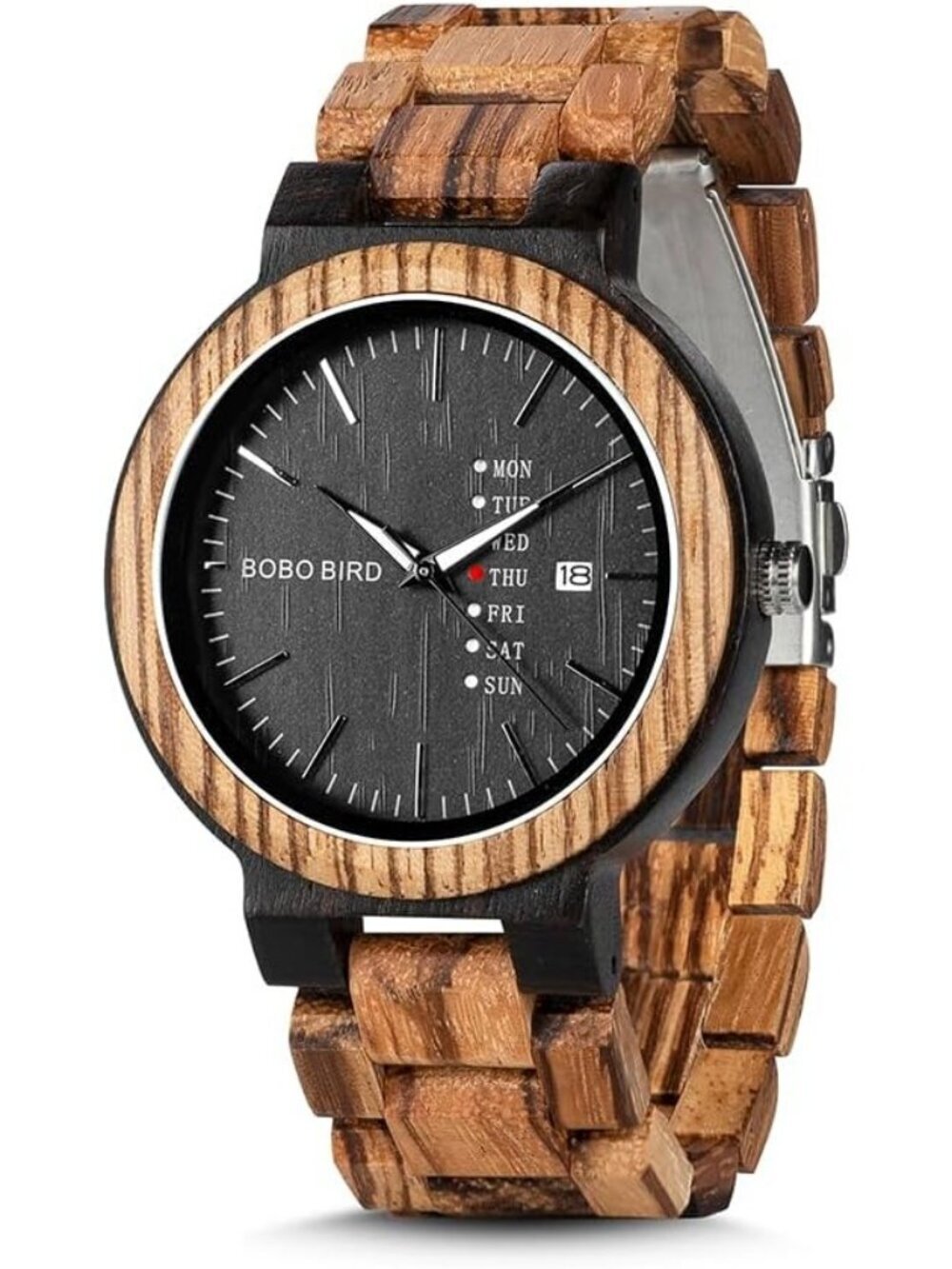 Mens Brown Black Multi-Functional Quartz Lightweight Handmade Wrist Wooden Watch